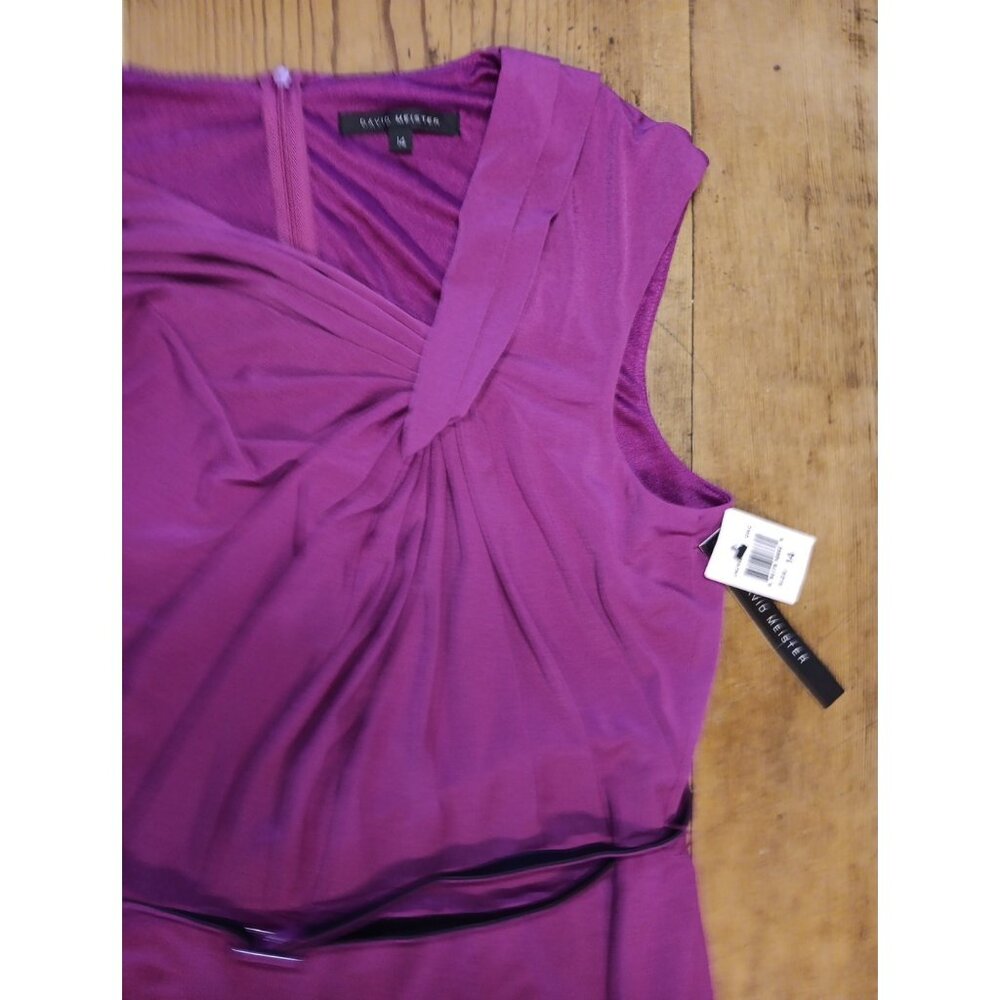 David Meister Party Dress Women 14 Cap Sleeve Gathered Belted Raspberry Pink NWT - Picture 2 of 9